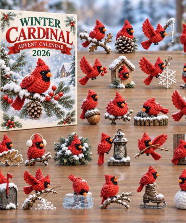 Winter Cardinal Advent Calendar 2026 Crochet Snowy Birds 24 Days Countdown Bird Lover Gift, 3D Acrylic Collectibles