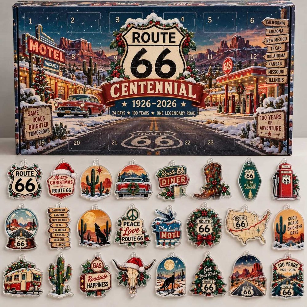 Route 66 Centennial Christmas Advent Calendar 2026 24 Day Holiday Joy Gift For Travelers, 3D Acrylic Collectibles
