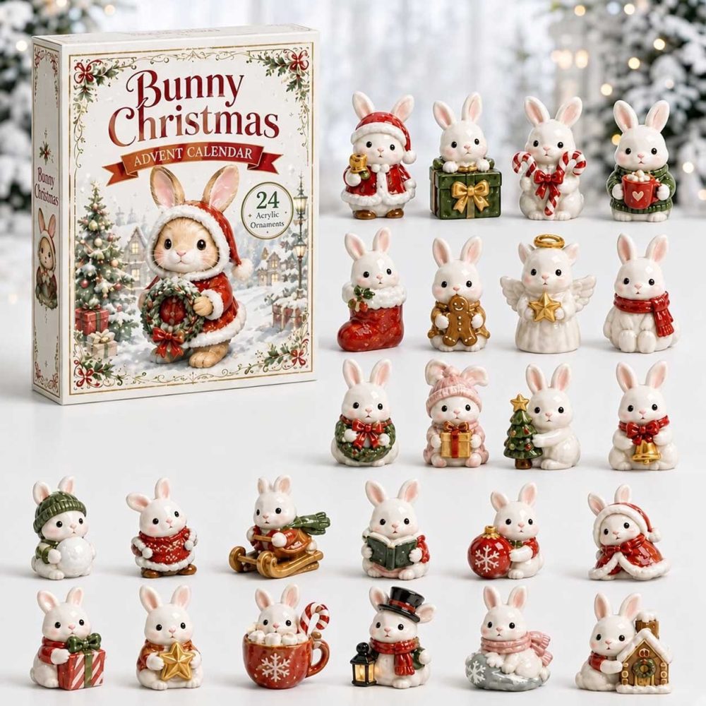 Bunny Christmas Advent Calendar 2026 24 Day Festive Mystery Box Gift For Rabbit Lovers, 3D Acrylic Collectibles