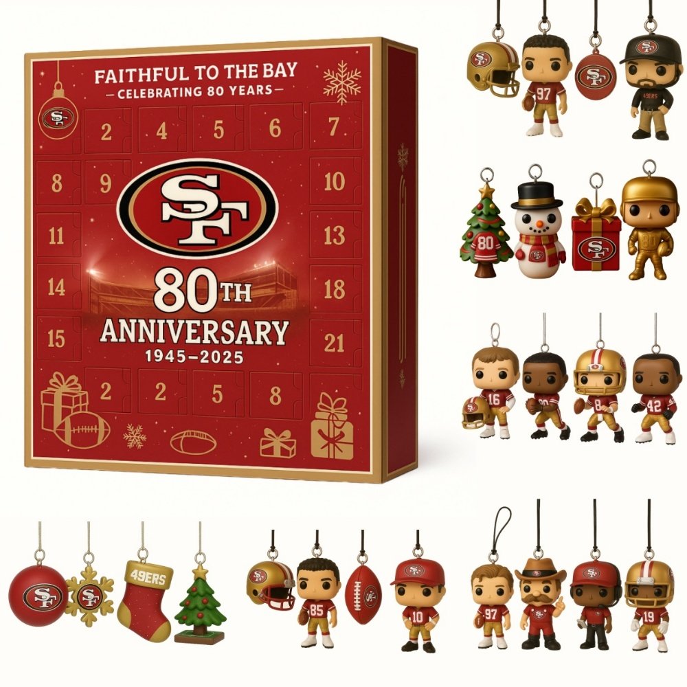 49Ers 80Th Anniversary 2026 Advent Calendar 24 Acrylic Charms Blind Box Gift For Football Lover, 3D Acrylic Collectibles