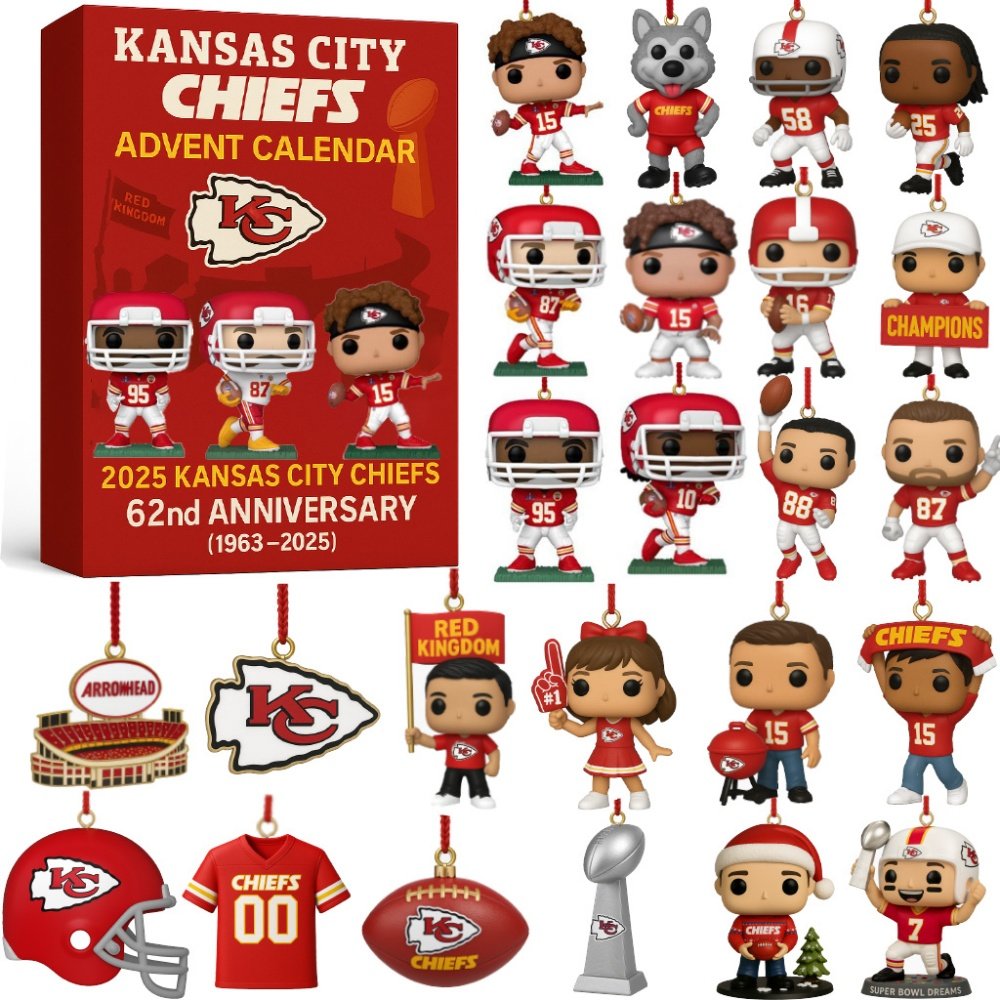 Kansas City Chiefs 2026 62Nd Anniversary Advent Calendar 24 Day Christmas Countdown Gift For Him, 3D Acrylic Collectibles