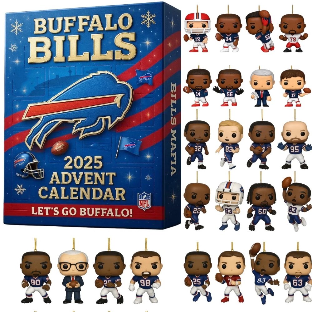 Buffalo Bills Advent Calendar 24 Day Acrylic Ornaments Christmas Countdown Box Gift For Men, 3D Acrylic Collectibles