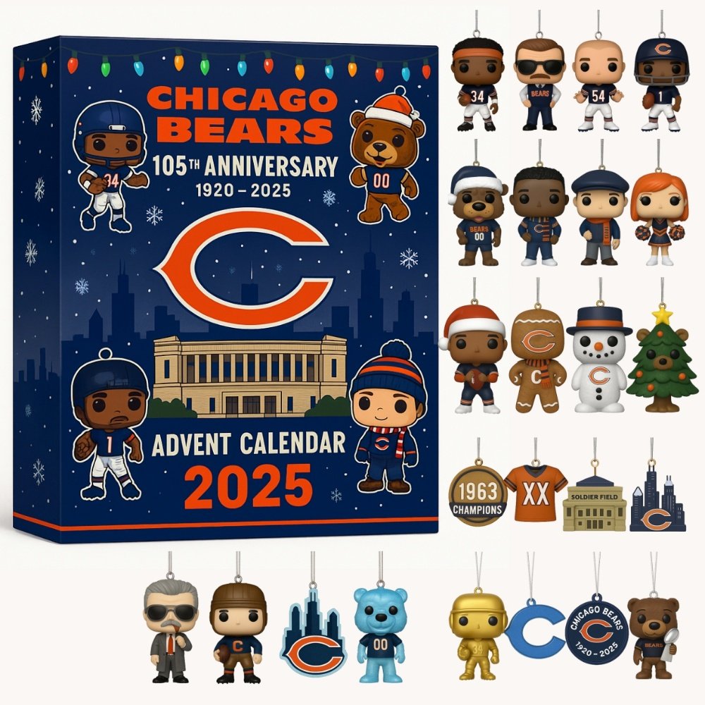 Chicago Bears 105Th Anniversary 2026 Advent Calendar 24 Days Xmas Countdown Box Gift For Him, 3D Acrylic Collectibles
