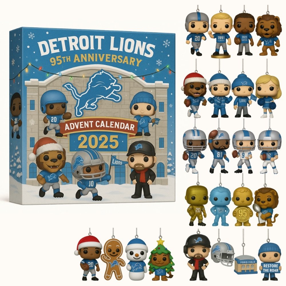Detroit Lions 95Th Anniversary 2026 Advent Calendar 24 Acrylic Charms Blind Box Gift For Sports Fans, 3D Acrylic Collectibles