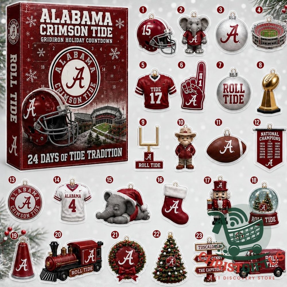 Alabama Crimson Tide Gridiron Holiday Countdown Advent Calendar 2026 24 Day Christmas Countdown Box Gift For Friends, 3D Acrylic Collectibles
