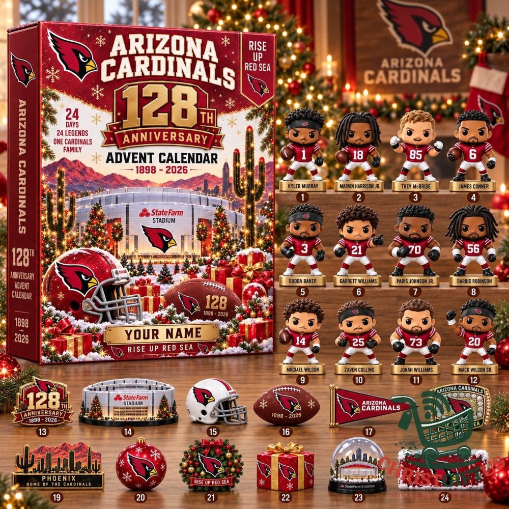 Arizona Cardinals 128Th Anniversary 2026 Advent Calendar 24 Day Ornaments Christmas Countdown Gift For Supporters, 3D Acrylic Collectibles