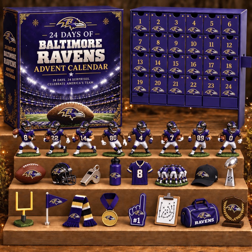 Baltimore Ravens American Football Advent Calendar 24 Day Acrylic Ornaments Christmas Countdown Box Gift For Ravens Fans, 3D Acrylic Collectibles