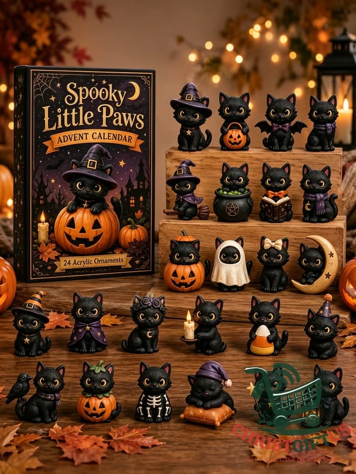 Black Cat Halloween Advent Calendar 24 Day Ornaments Holiday Countdown Gift For Kids, 3D Acrylic Collectibles