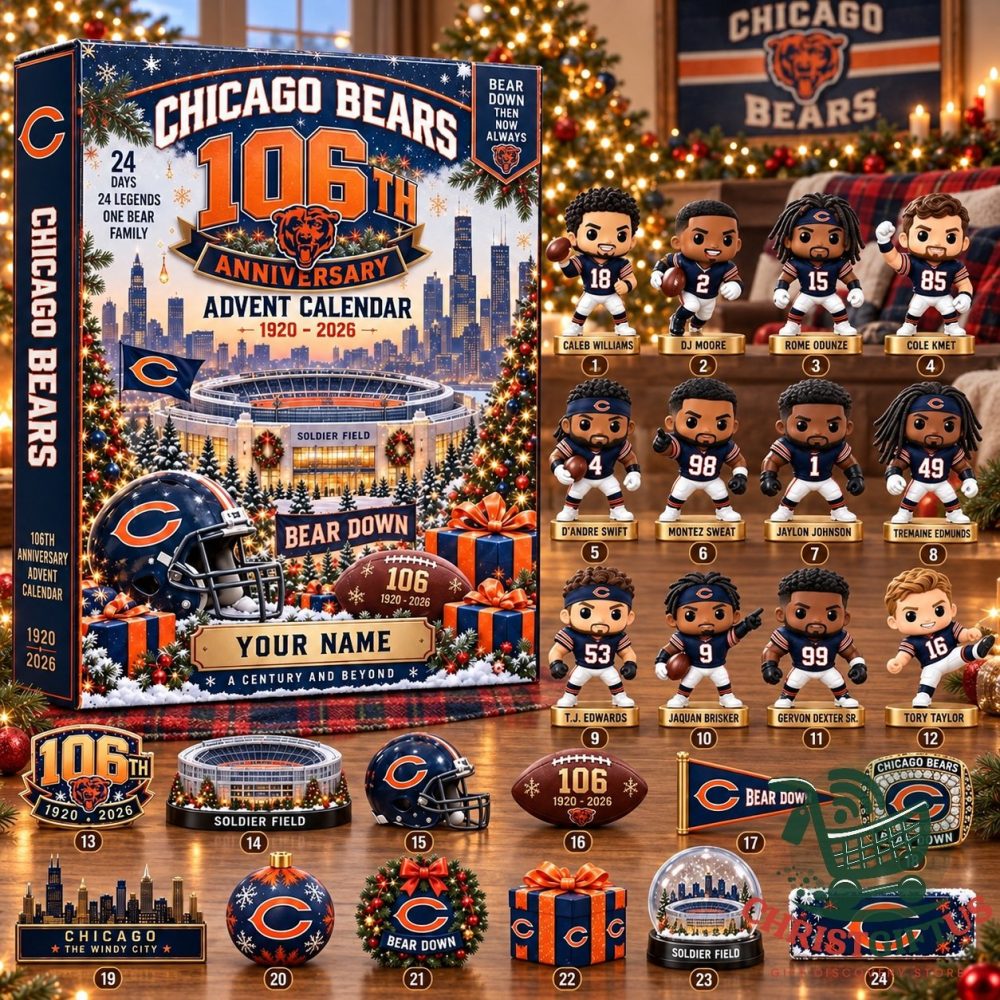 Chicago Bears 106Th Anniversary 2026 Advent Calendar 24 Day Ornaments Holiday Countdown Gift For Bestie, 3D Acrylic Collectibles
