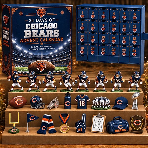 Chicago Bears Advent Calendar 24 Day Ornaments Countdown Gift For Football Fans, 3D Acrylic Collectibles