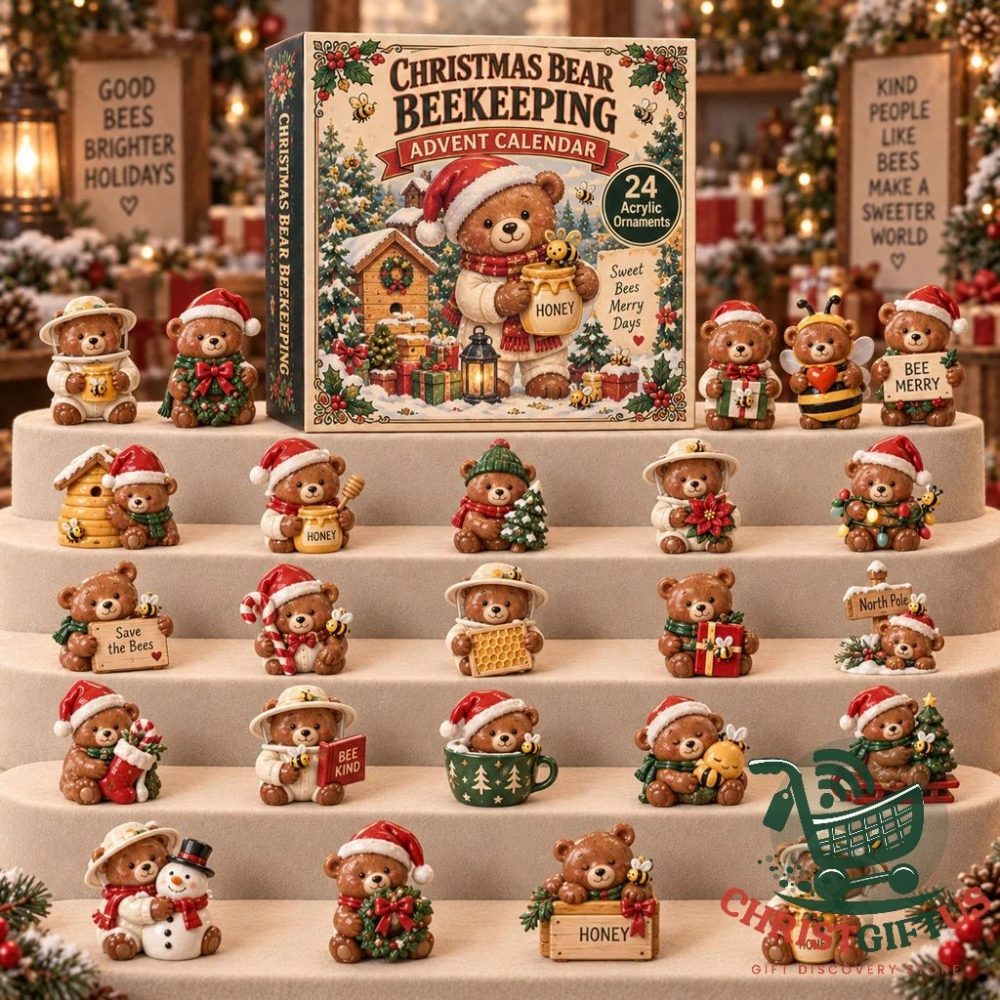 Christmas Bear Beekeeping Advent Calendar 2026 24 Day Christmas Countdown Box Gift For Kids, 3D Acrylic Collectibles
