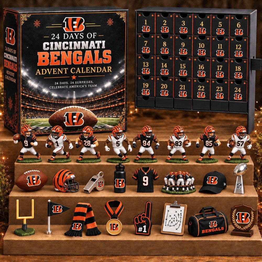 Cincinnati Bengals Advent Calendar 24 Days Christmas Countdown Blind Box Gift For Football Fans, 3D Acrylic Collectibles