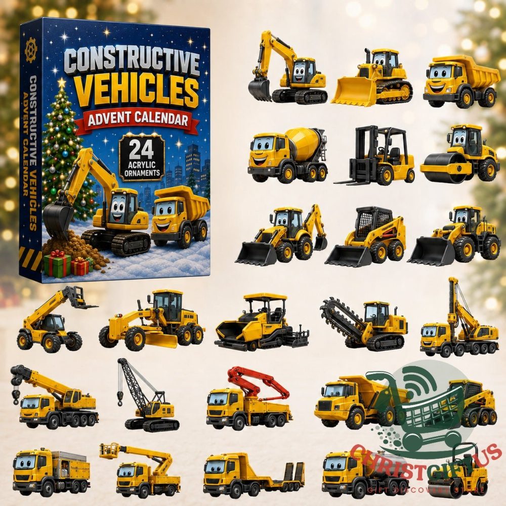 Construction Vehicles Advent Calendar 2026 24 Day Acrylic Ornaments Christmas Countdown Box Gift For Sons, 3D Acrylic Collectibles