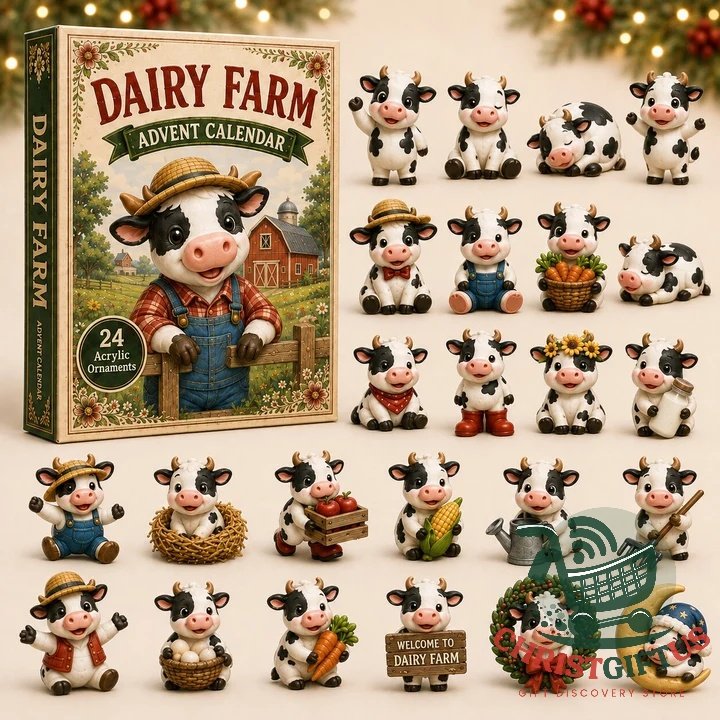 Dairy Farm Cow Advent Calendar 24 Day Holiday Countdown Box Gift For Men, 3D Acrylic Collectibles