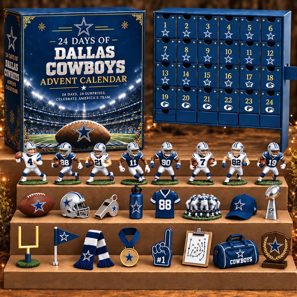 Dallas Cowboys Advent Calendar 24 Day Ornaments Holiday Countdown Gift For Football Coaches, 3D Acrylic Collectibles