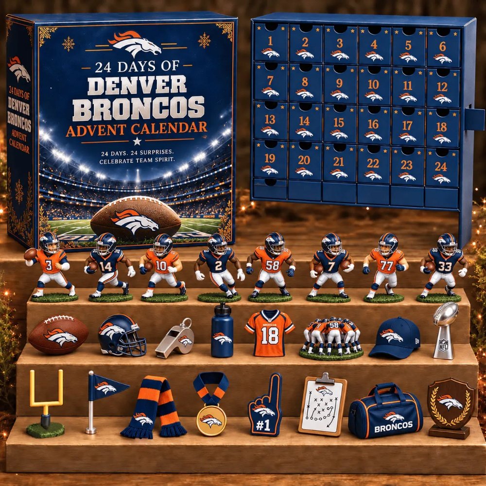 Denver Broncos Advent Calendar 24 Days Christmas Countdown Blind Box Gift For Friends, 3D Acrylic Collectibles