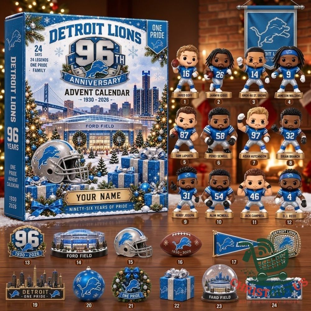 Detroit Lions 96Th Anniversary 2026 Advent Calendar 24 Day Acrylic Ornaments Christmas Countdown Box Gift For Sports Collectors, 3D Acrylic Collectibles