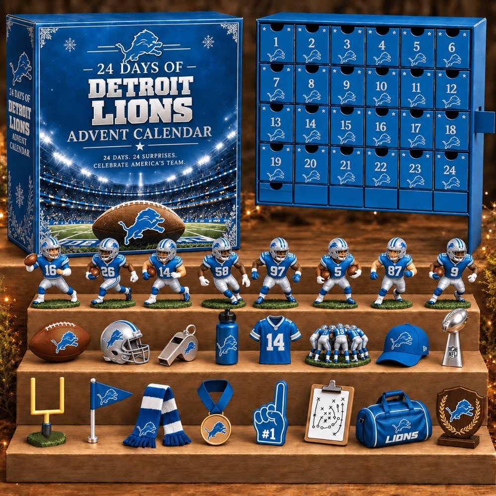 Detroit Lions Advent Calendar 24 Day Ornaments Christmas Countdown Gift For Him, 3D Acrylic Collectibles