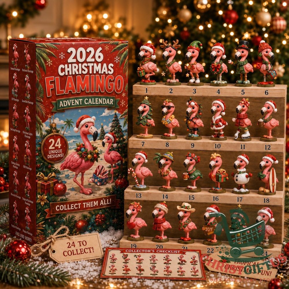 Flamingo 2026 Christmas Advent Calendar 24 Day Holiday Countdown Box Gift For Girlfriends, 3D Acrylic Collectibles