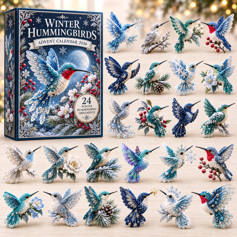 Winter Hummingbirds Advent Calendar 2026 Glitter Snowflake Birds 24 Days Countdown Birder Gift, 3D Acrylic Collectibles