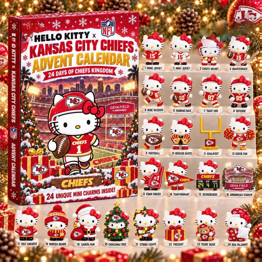 Hello Kitty X Kansas City Chiefs Football Merch Advent Calendar Chiefs Match Day Countdown Gift, 3D Acrylic Collectibles
