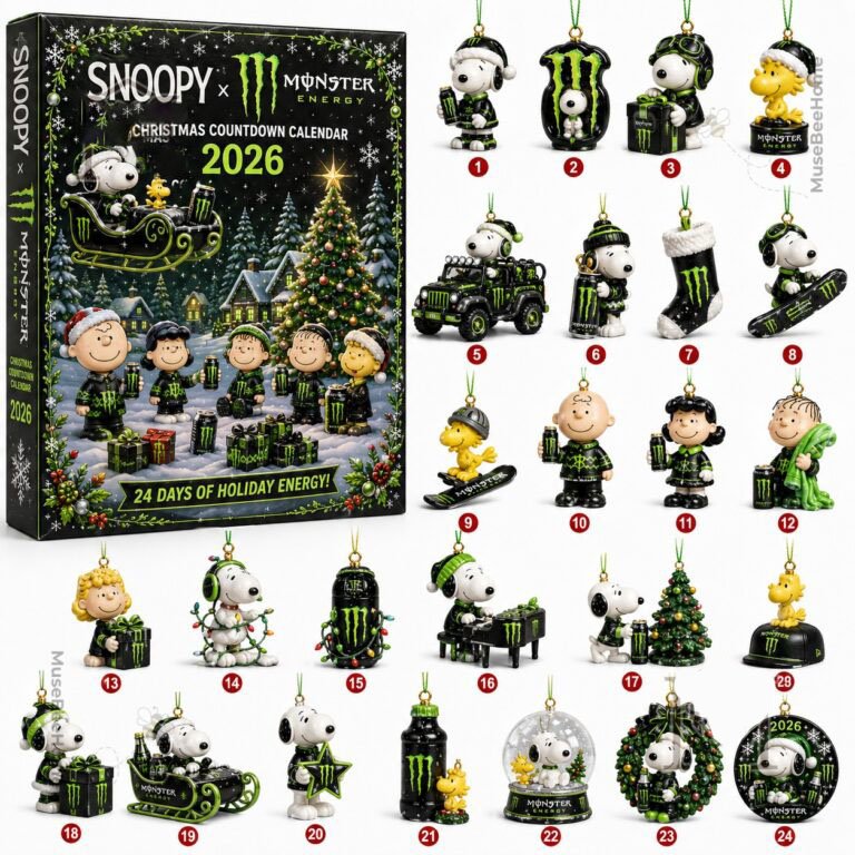Snoopy X Monster Energy Christmas Advent Calendar 2026 Monster Energy Countdown Gift For Son, 3D Acrylic Collectibles