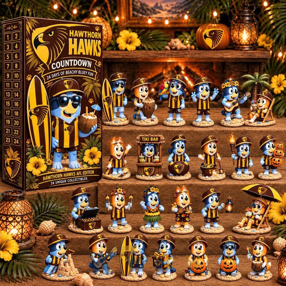 Hawthorn Hawks Afl X Bluey Tropical Journey Advent Calendar Holiday Ornaments Surprise Box