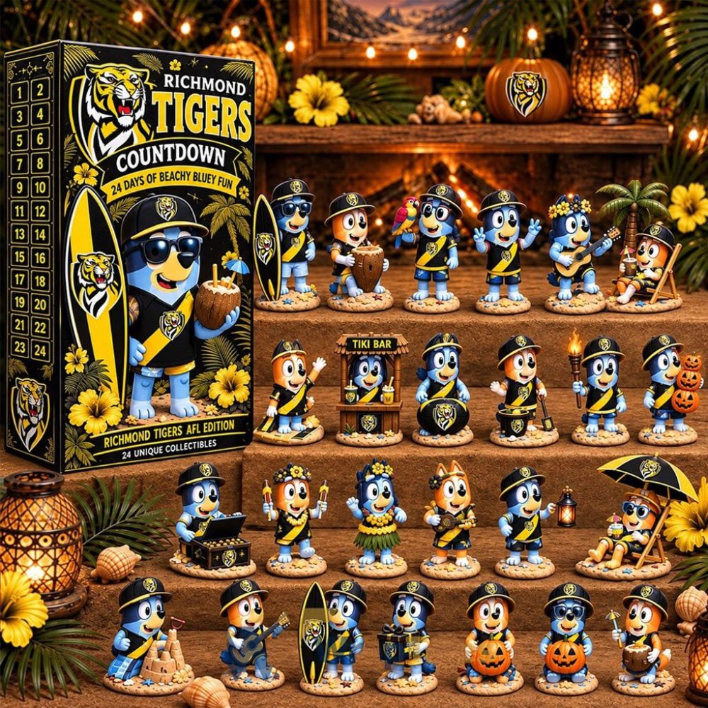 Richmond Tigers Afl X Bluey Tropical Journey Advent Calendar Holiday Countdown Box Ornaments