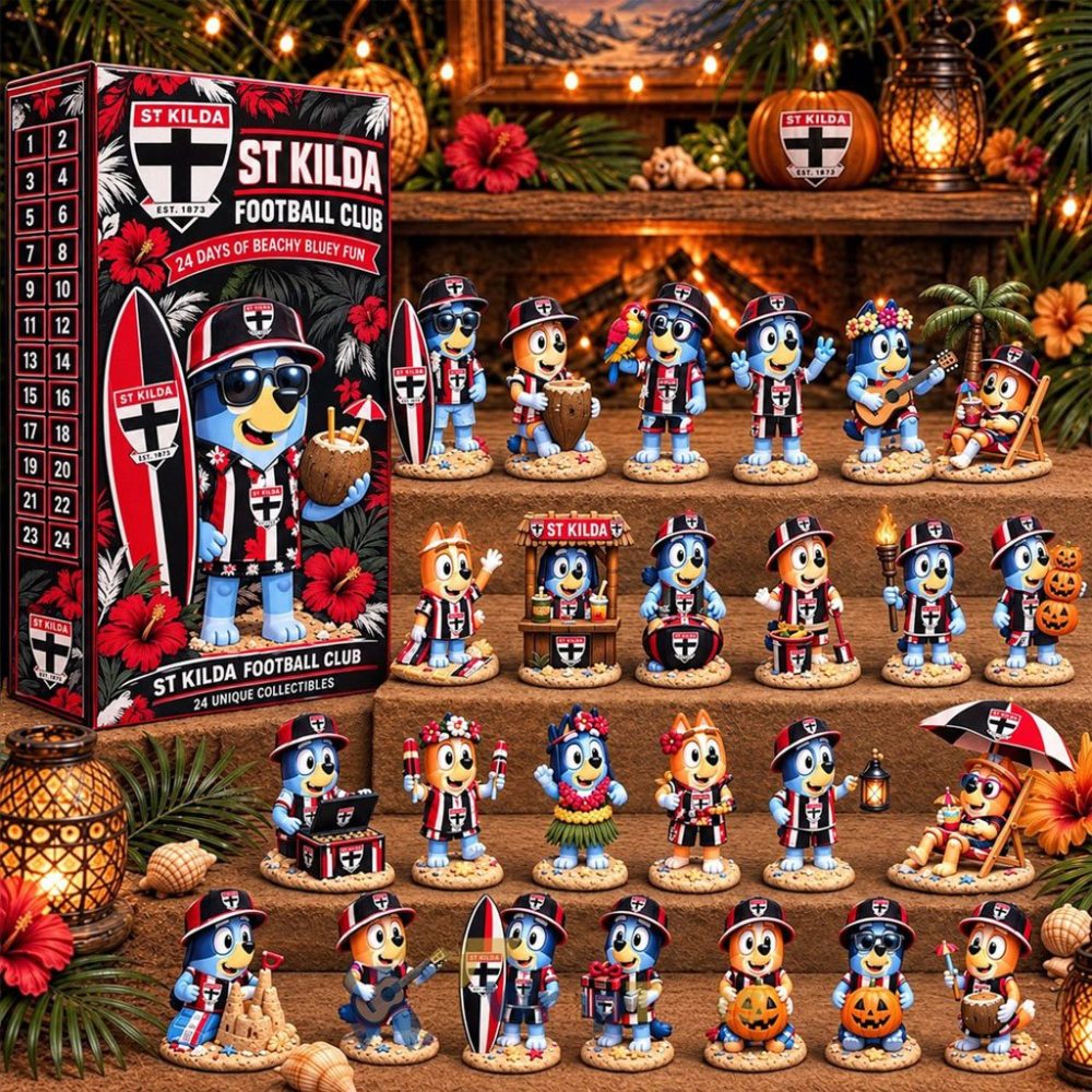 St Kilda Saints Afl X Bluey Tropical Journey Advent Calendar Holiday Ornaments Surprise Box