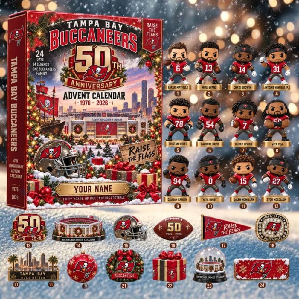 Personalized Tampa Bay Buccaneers 50Th Anniversary Advent Calendar 2026 Christmas Tree Ornaments