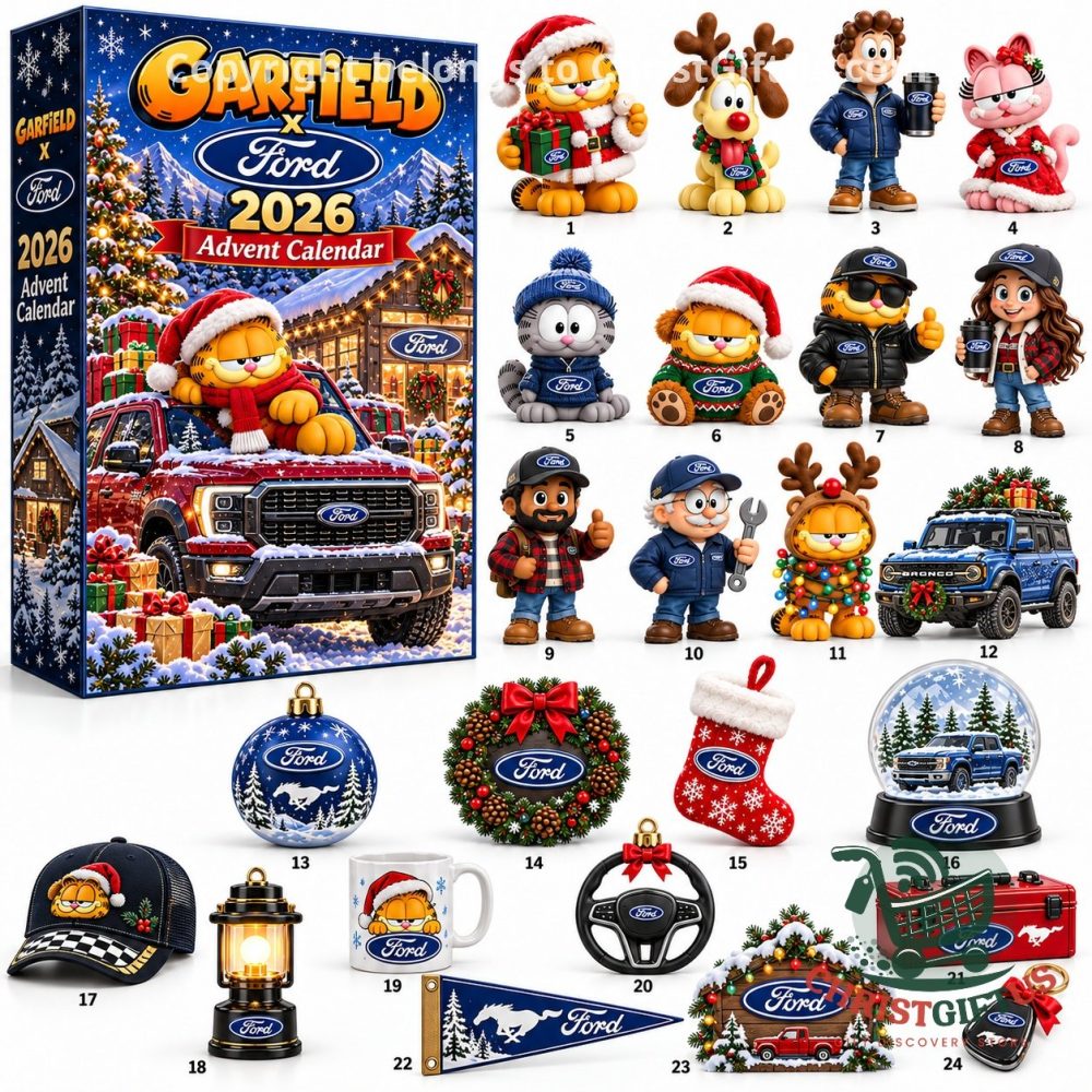 Garfield X Ford 2026 Christmas Advent Calendar 24 Day Acrylic Ornaments Christmas Countdown Box Gift For Daughter, 3D Acrylic Collectibles