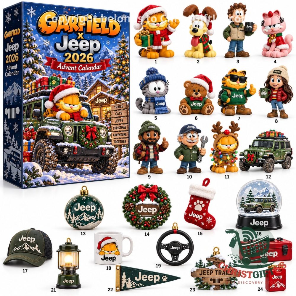 Garfield X Jeep 2026 Christmas Advent Calendar 24 Day Ornaments Christmas Countdown Gift For Car Lover, 3D Acrylic Collectibles
