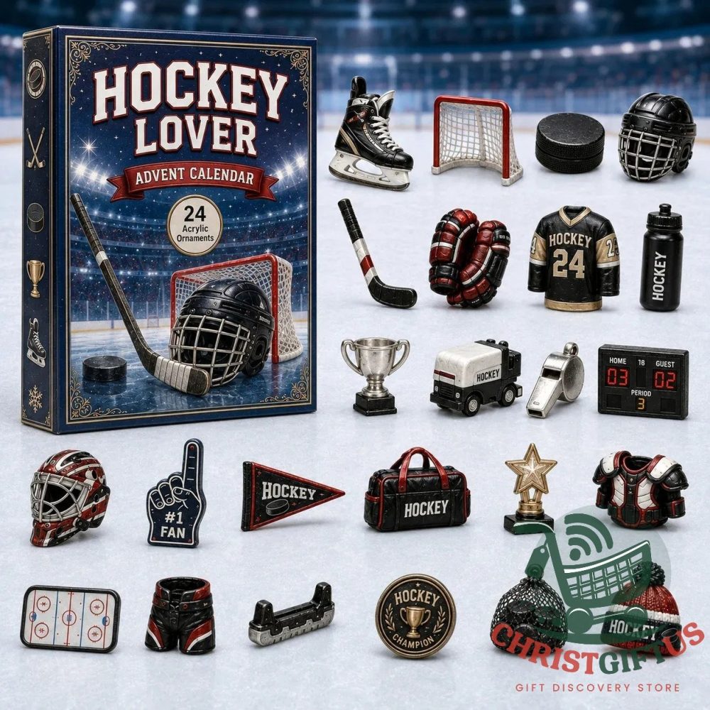 Hockey Lover 24 Acrylic Ornaments Advent Calendar 24 Day Christmas Countdown Box Gift For Sports Fans, 3D Acrylic Collectibles