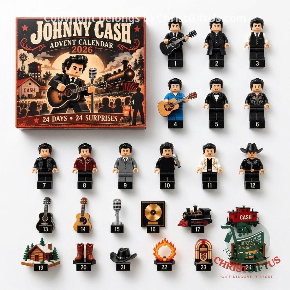 Johnny Cash 2026 Advent Calendar 24 Days Xmas Countdown Box Gift For Fans, 3D Acrylic Collectibles