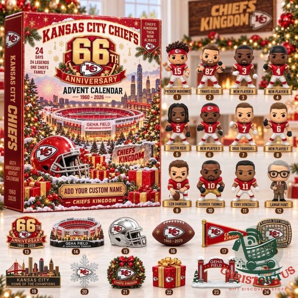 Kansas City Chiefs 66Th Anniversary Christmas 2026 Advent Calendar 24 Day Ornaments Countdown Gift For Football Lovers, 3D Acrylic Collectibles