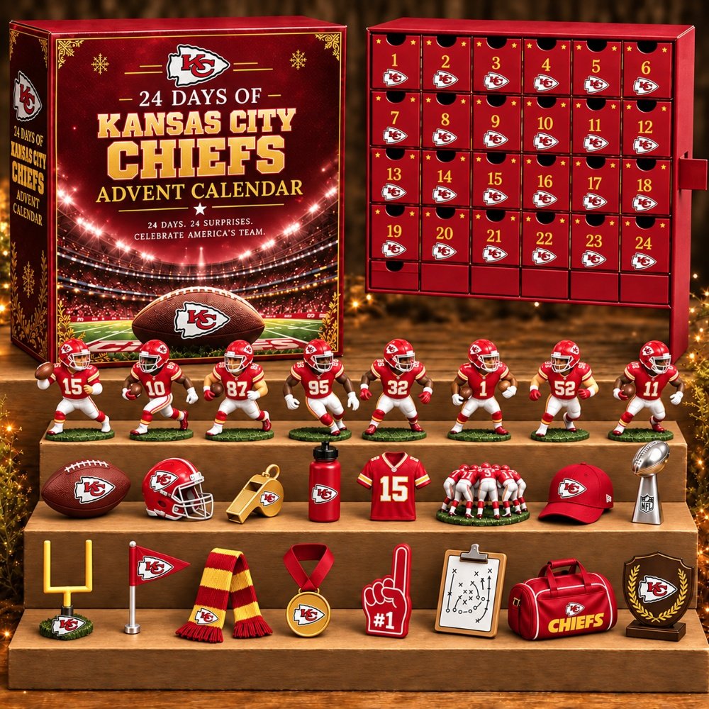 Kansas City Chiefs Advent Calendar 24 Days Christmas Countdown Blind Box Gift For College Football Players, 3D Acrylic Collectibles