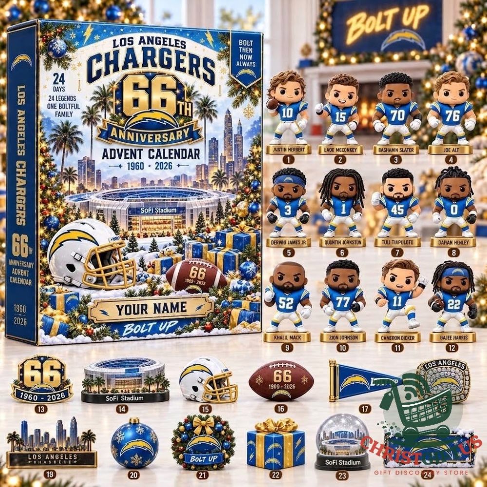 Los Angeles Chargers 66Th Anniversary Bolt Up 2026 Advent Calendar 24 Day Holiday Countdown Box Gift For Men, 3D Acrylic Collectibles