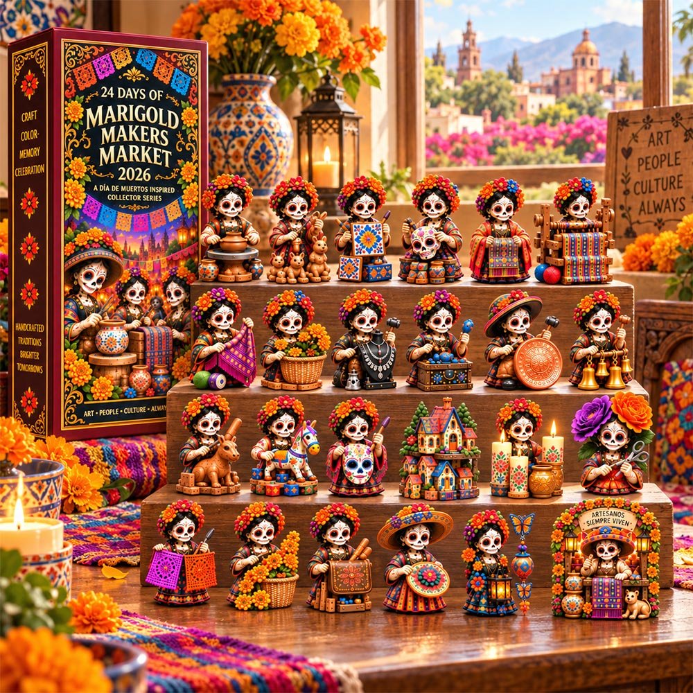 Día De Muertos Marigold Makers Market Advent Calendar 2026 24 Day Festive Mystery Box Gift For Culture Lovers, 3D Acrylic Collectibles