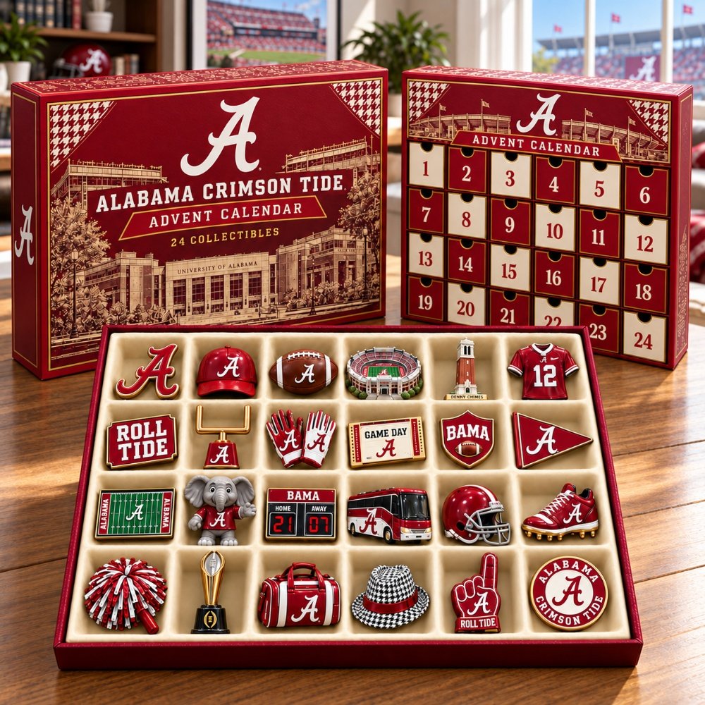 Alabama Crimson Tide Advent Calendar Xmas Tree Ornaments Holiday Home Decor, 3D Acrylic Collectibles