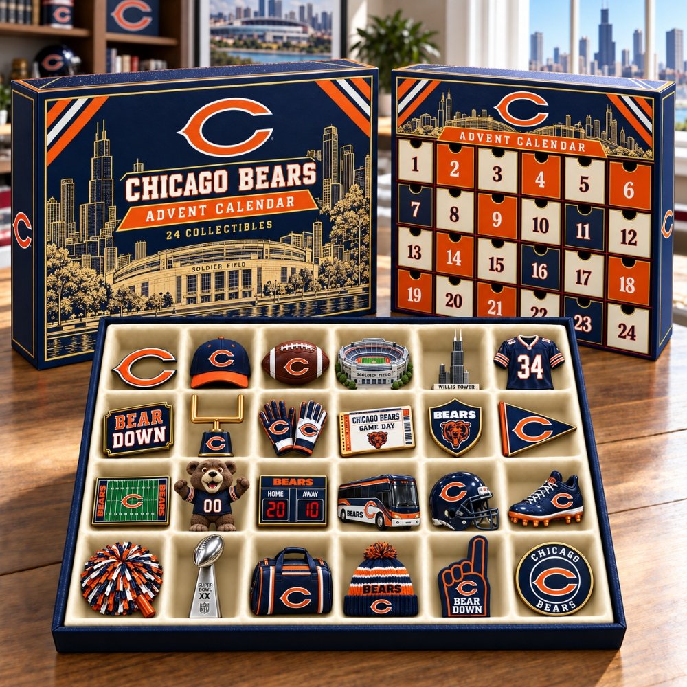 Chicago Bears Advent Calendar Xmas Tree Ornaments Living Room Decor, 3D Acrylic Collectibles