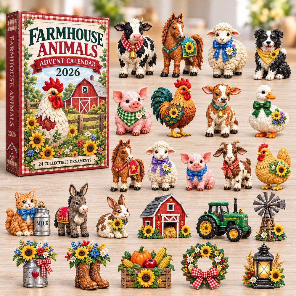Farmhouse Animals Advent Calendar 2026 Barnyard Rooster 24 Days Countdown Farm Lover Gift, 3D Acrylic Collectibles