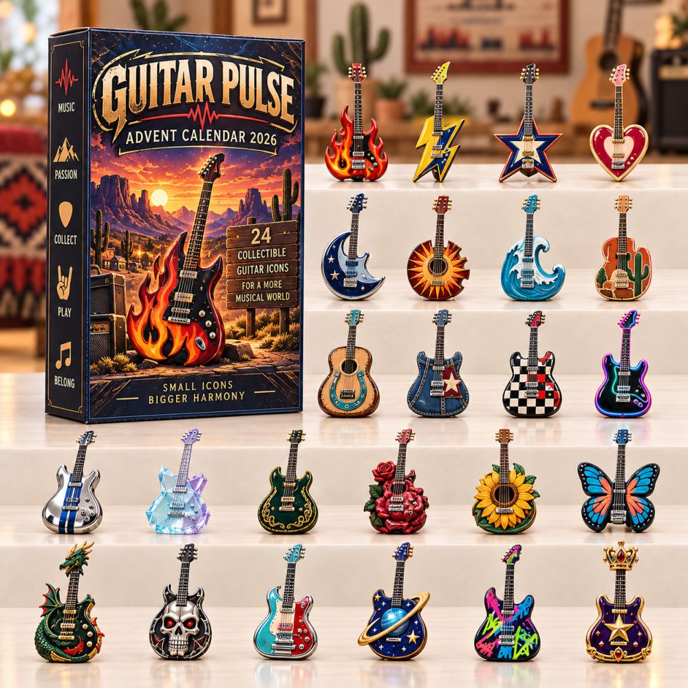 Guitar Pulse Advent Calendar 2026 Guitar Icon Charms 24 Days Countdown Guitar Player Xmas Gift, 3D Acrylic Collectibles