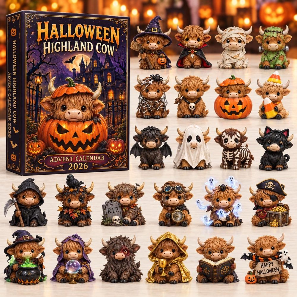 Halloween Highland Cow Advent Calendar 2026 Pumpkin Costume 24 Days Countdown Fall Gift, 3D Acrylic Collectibles
