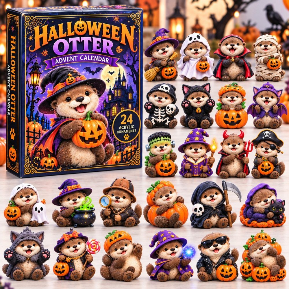Halloween Otter Advent Calendar 2026 Costume Otter Friends 24 Days Countdown Otter Lover Gift, 3D Acrylic Collectibles