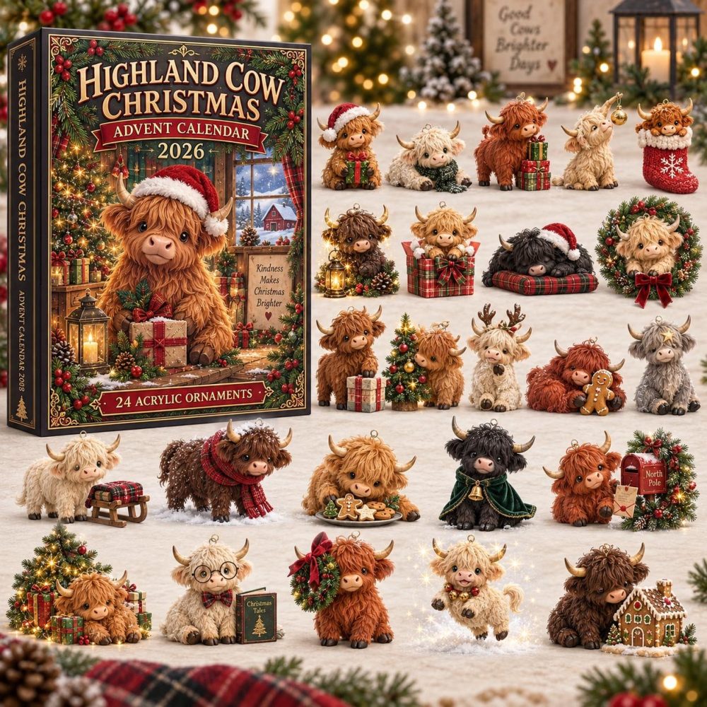 Highland Cow Christmas Advent Calendar 2026 Snowy Calf 24 Days Countdown Christmas Gift For Her, 3D Acrylic Collectibles
