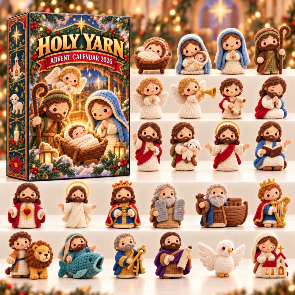 Holy Yarn Advent Calendar 2026 Crochet Bible Figures 24 Days Countdown Christian Gift For Her, 3D Acrylic Collectibles