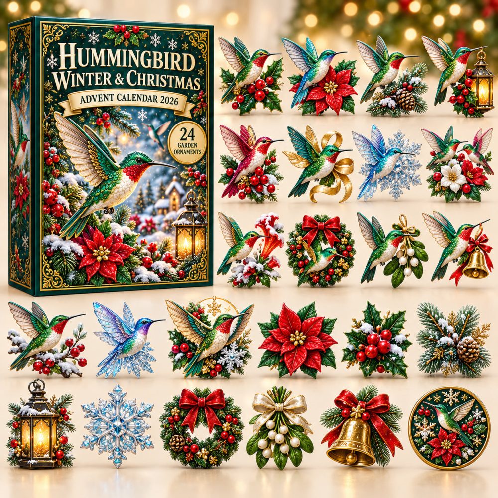 Hummingbird Winter Christmas Advent Calendar 2026 Poinsettia 24 Days Countdown Bird Lover Gift, 3D Acrylic Collectibles