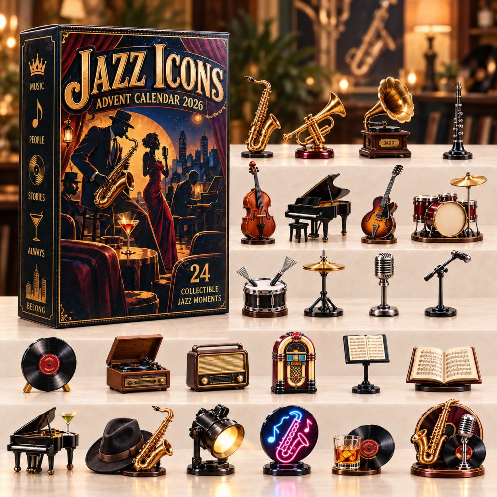 Jazz Icons Advent Calendar 2026 Saxophone Piano Vinyl 24 Days Countdown Music Lover Gift, 3D Acrylic Collectibles