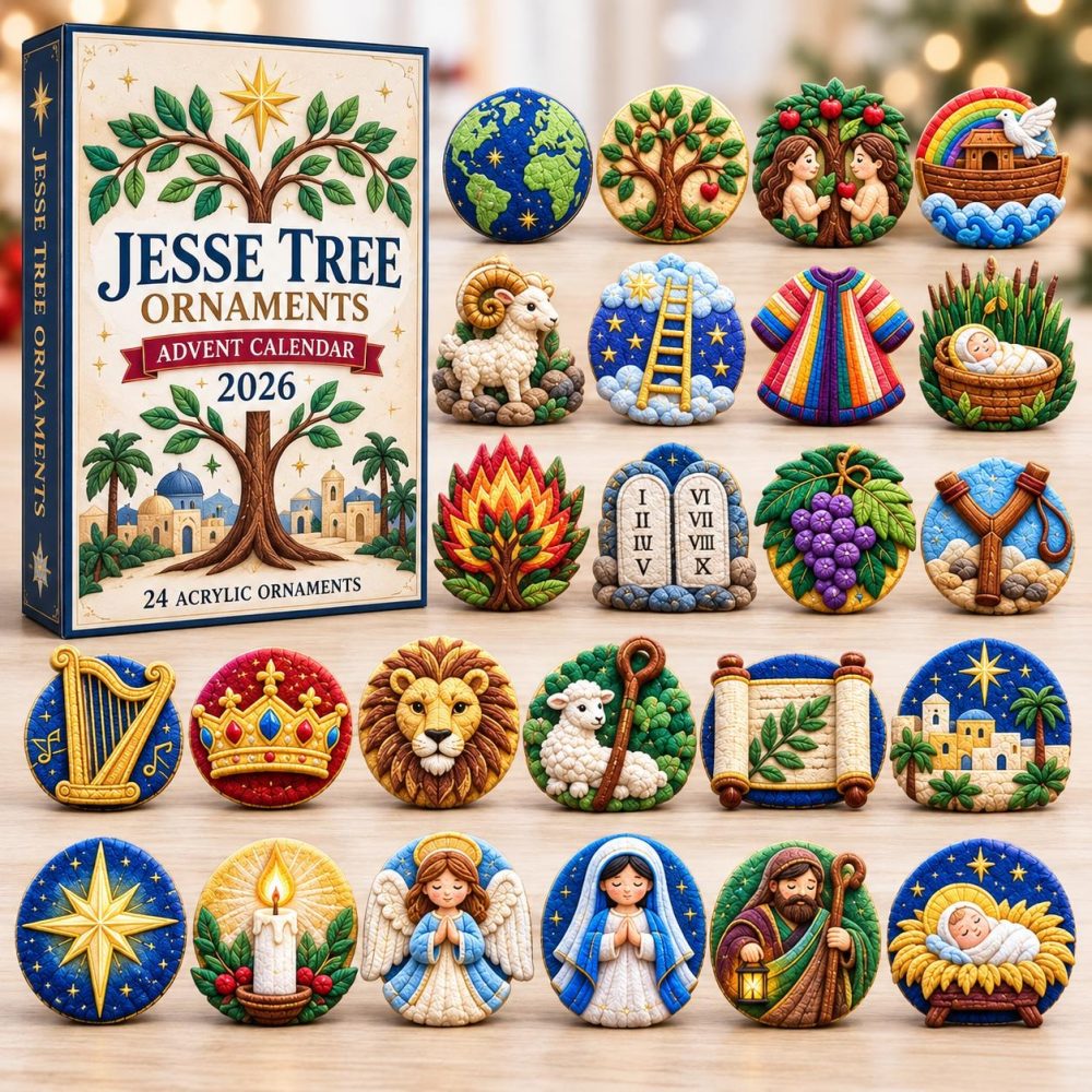 Jesse Tree Faith Journey Advent Calendar 2026 Bible Story 24 Days Countdown Religious Gift, 3D Acrylic Collectibles