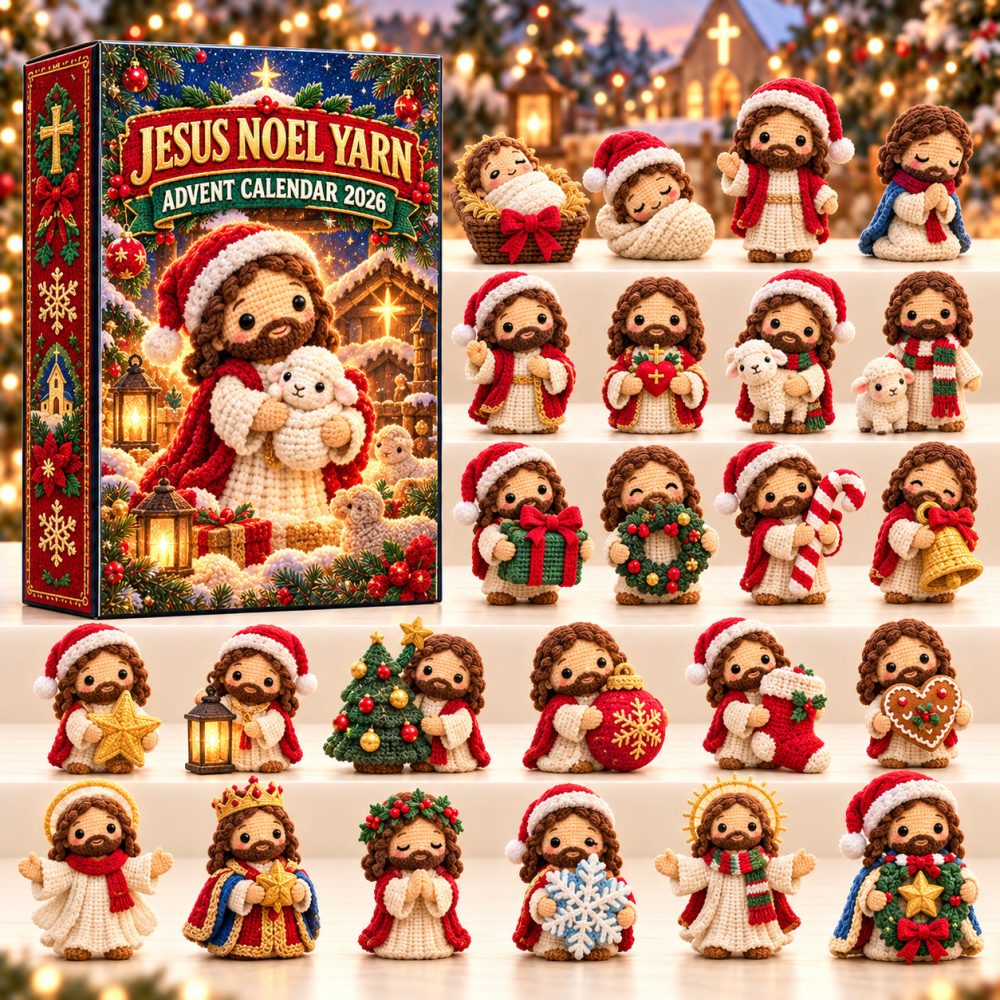 Jesus Noel Yarn Advent Calendar 2026 Santa Hat Crochet Jesus 24 Days Countdown Christian Gift, 3D Acrylic Collectibles